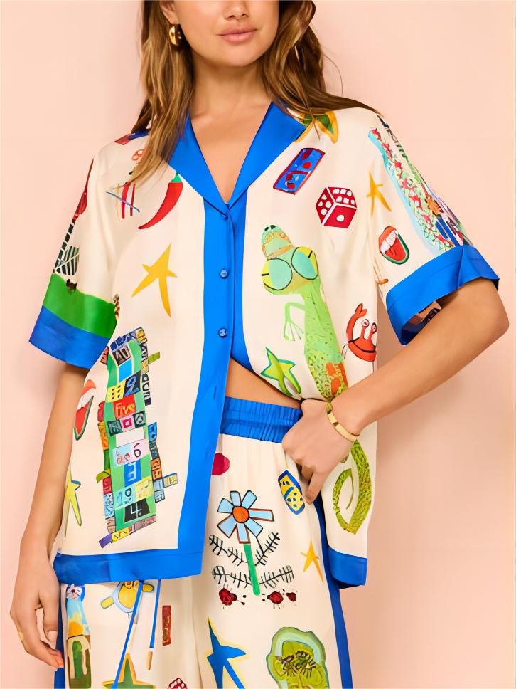 Εξατομικευμένο εμπριμέ ασορτί χρώματος Holiday casual δαντέλα παντελόνι-σετ φαρδύ