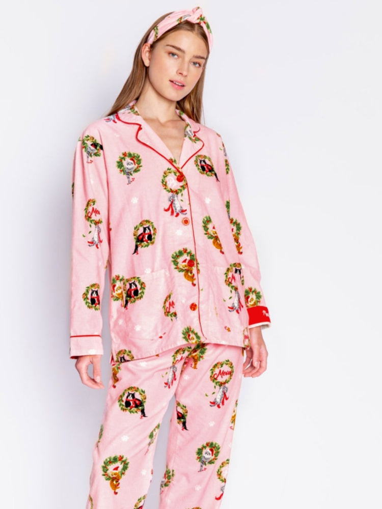 Conjunto de Pijamas con Estampado de Guirnalda de Gatitos