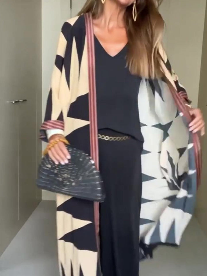 Cardian-Kimono im Bohemian-Stil mit geometrischem Druck
