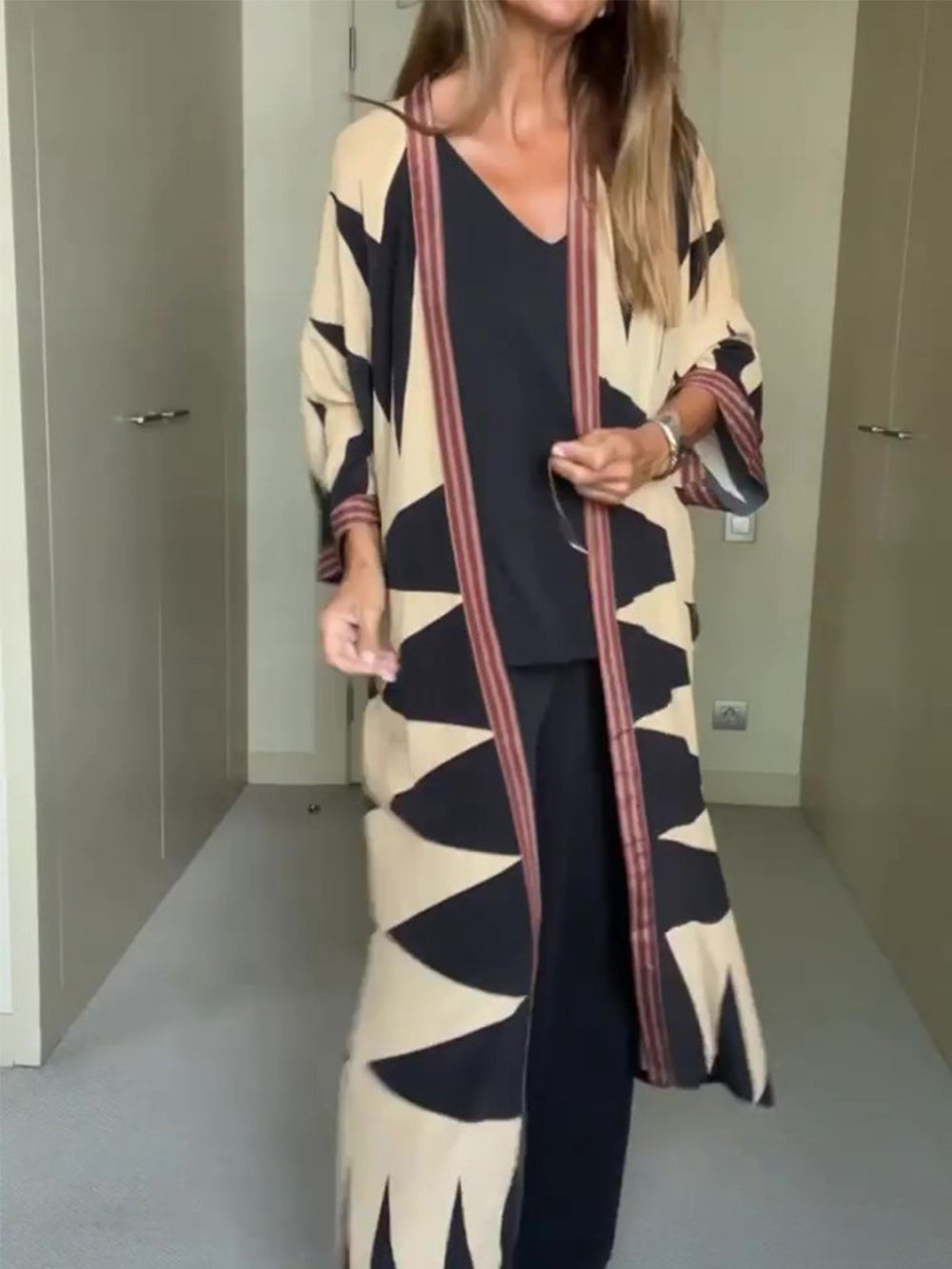 Cardian-Kimono im Bohemian-Stil mit geometrischem Druck