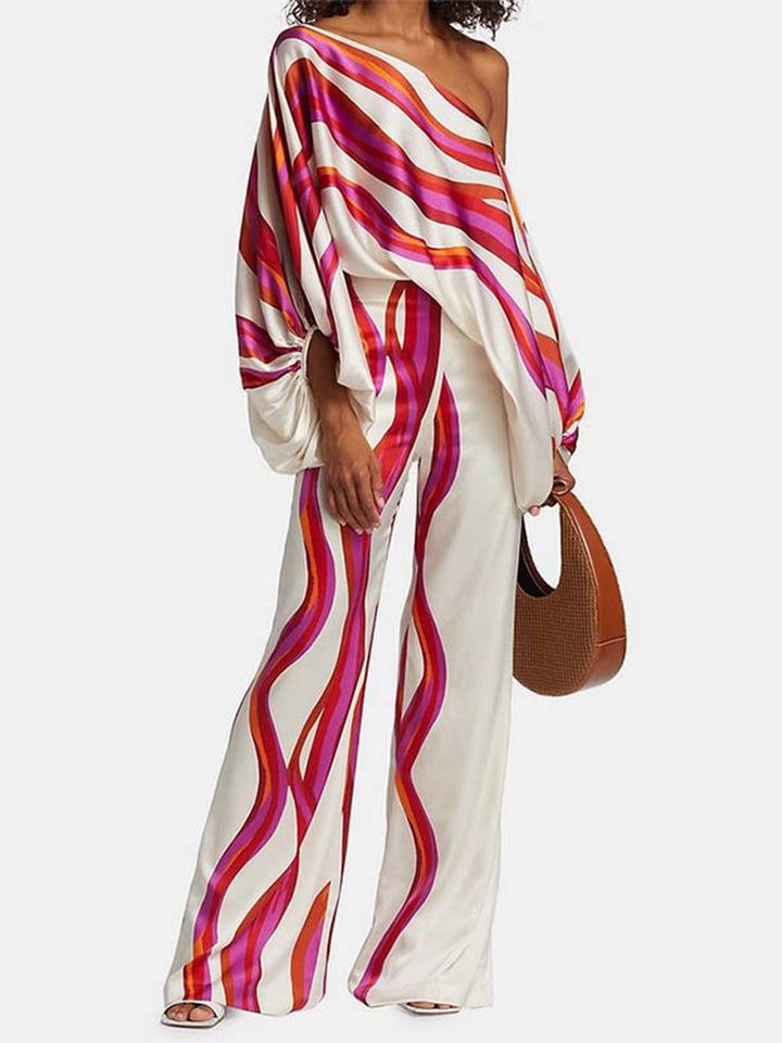 Heißes, schulterfreies Top-Hosen-Set aus Satin