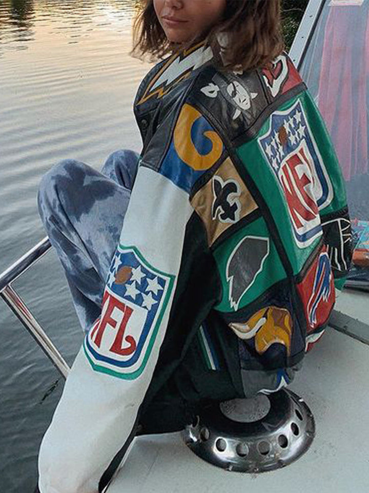 Jaqueta trench coat de manga comprida com bloco de cores soltas