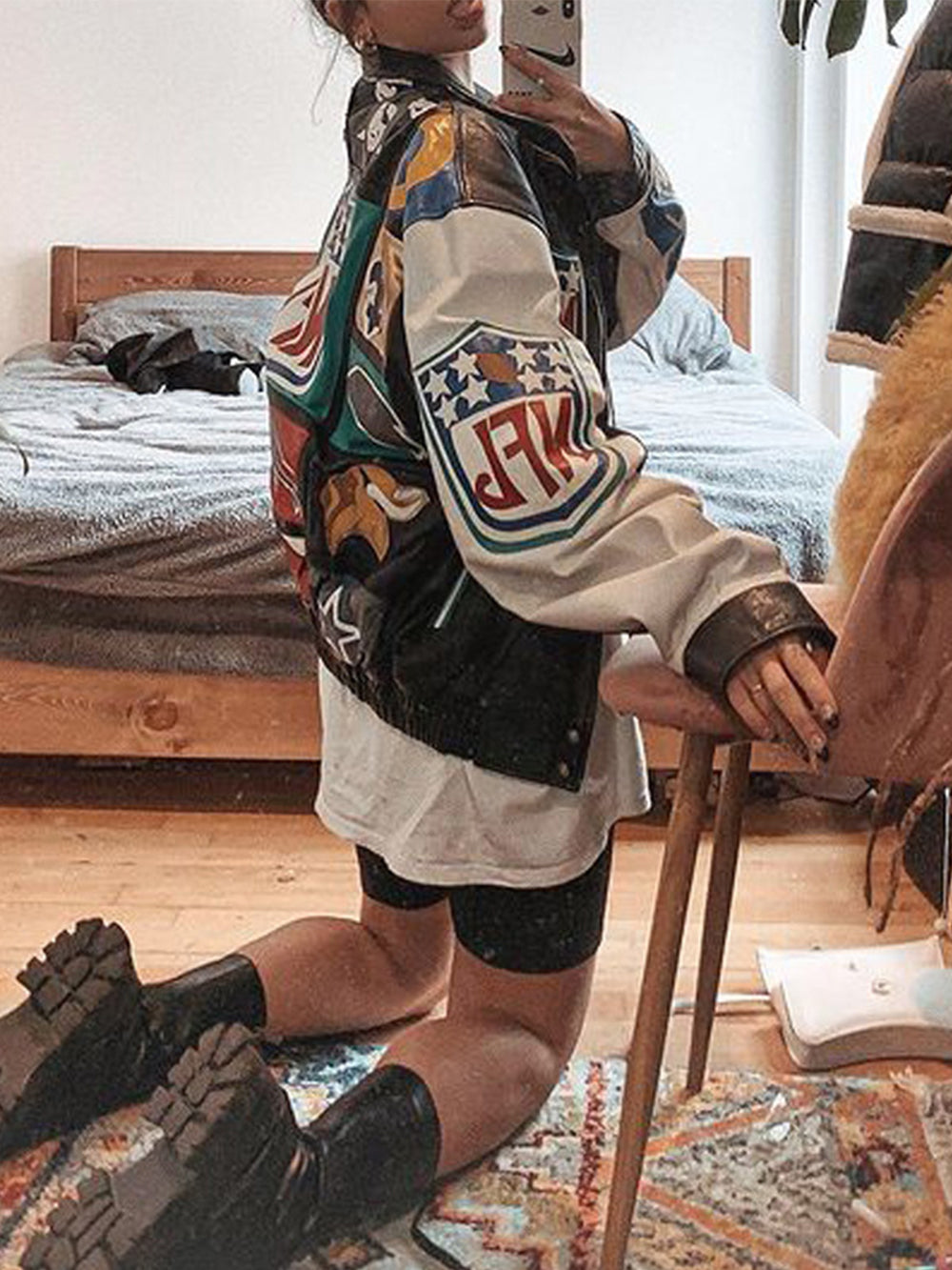 Jaqueta trench coat de manga comprida com bloco de cores soltas