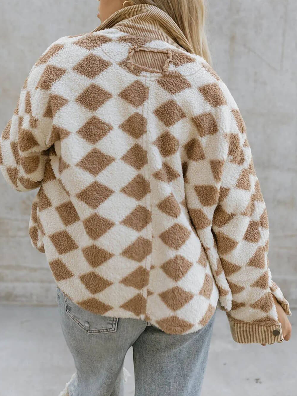 Rhombus Pattern Jacket Corduroy Patch Pockets