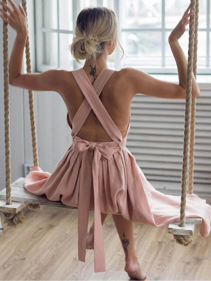 Sexy Backless Linen Dress