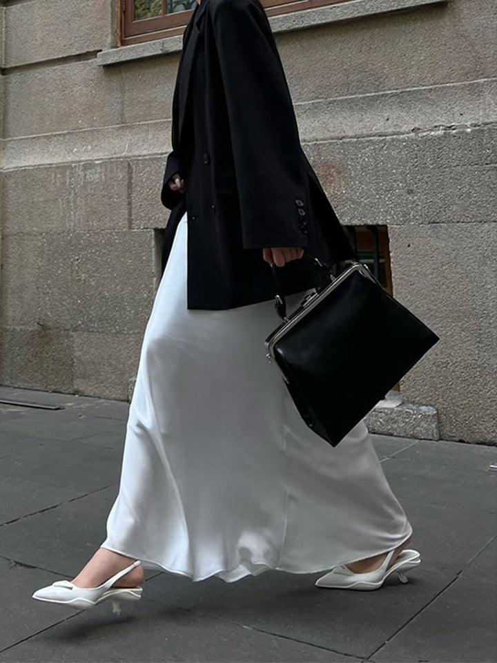 Acetate Satin Silky Draped High-Waisted Skirt