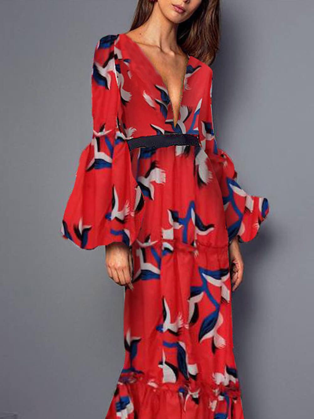 مثير الخامس الرقبة الخصر Cinching فستان ماكسي