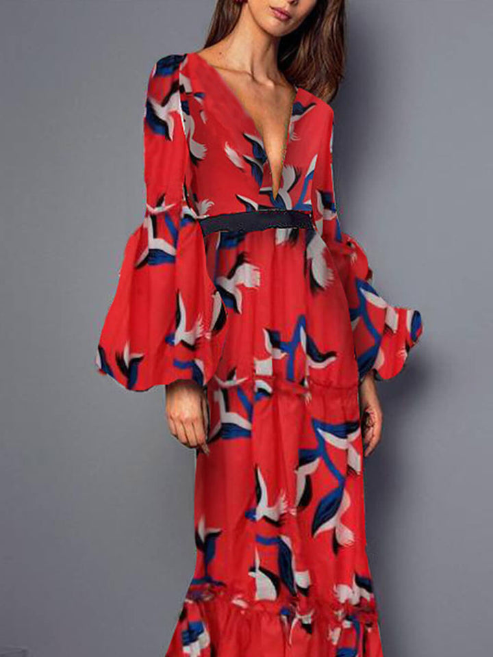 مثير الخامس الرقبة الخصر Cinching فستان ماكسي