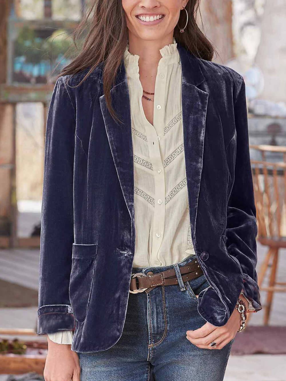 Jaqueta fashion recortada de veludo