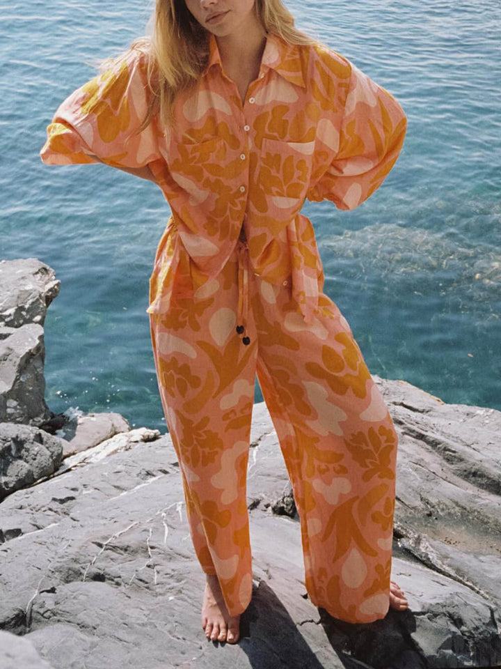 Einzigartiges lockeres Hosenset mit ethnischem Urlaubsdruck