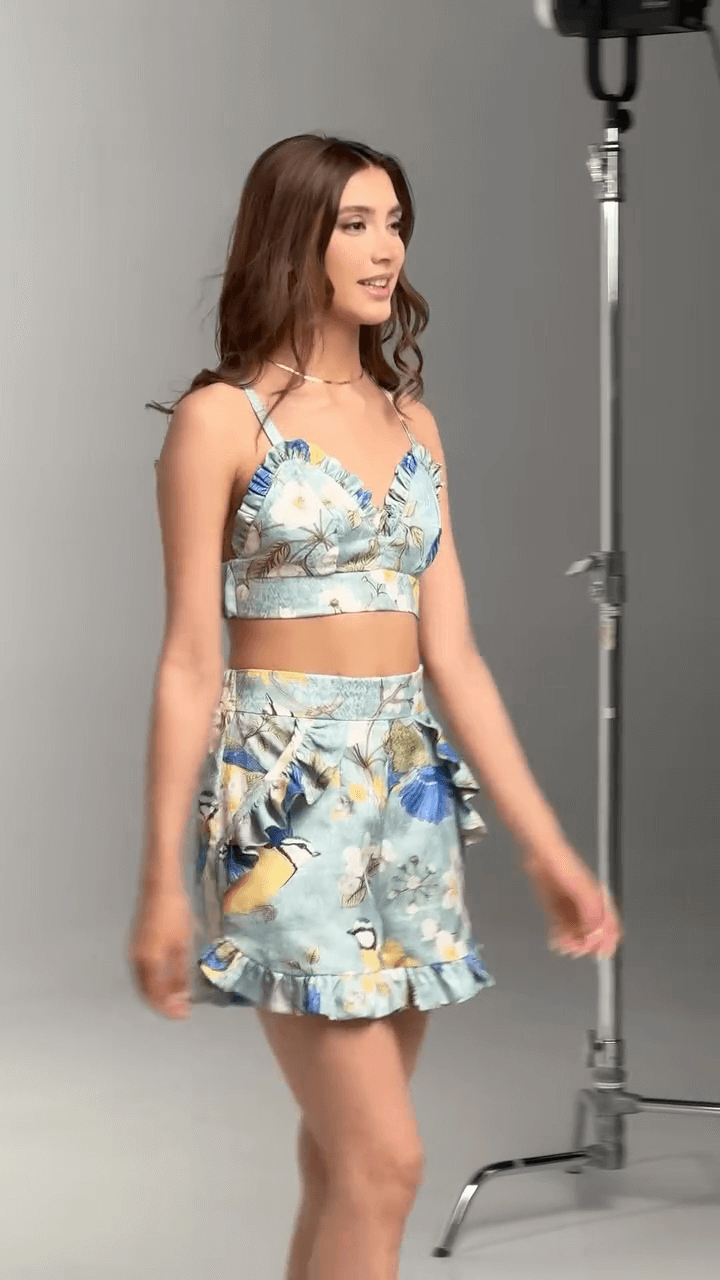 Hand-Painted Floral Pleated Trouser Set