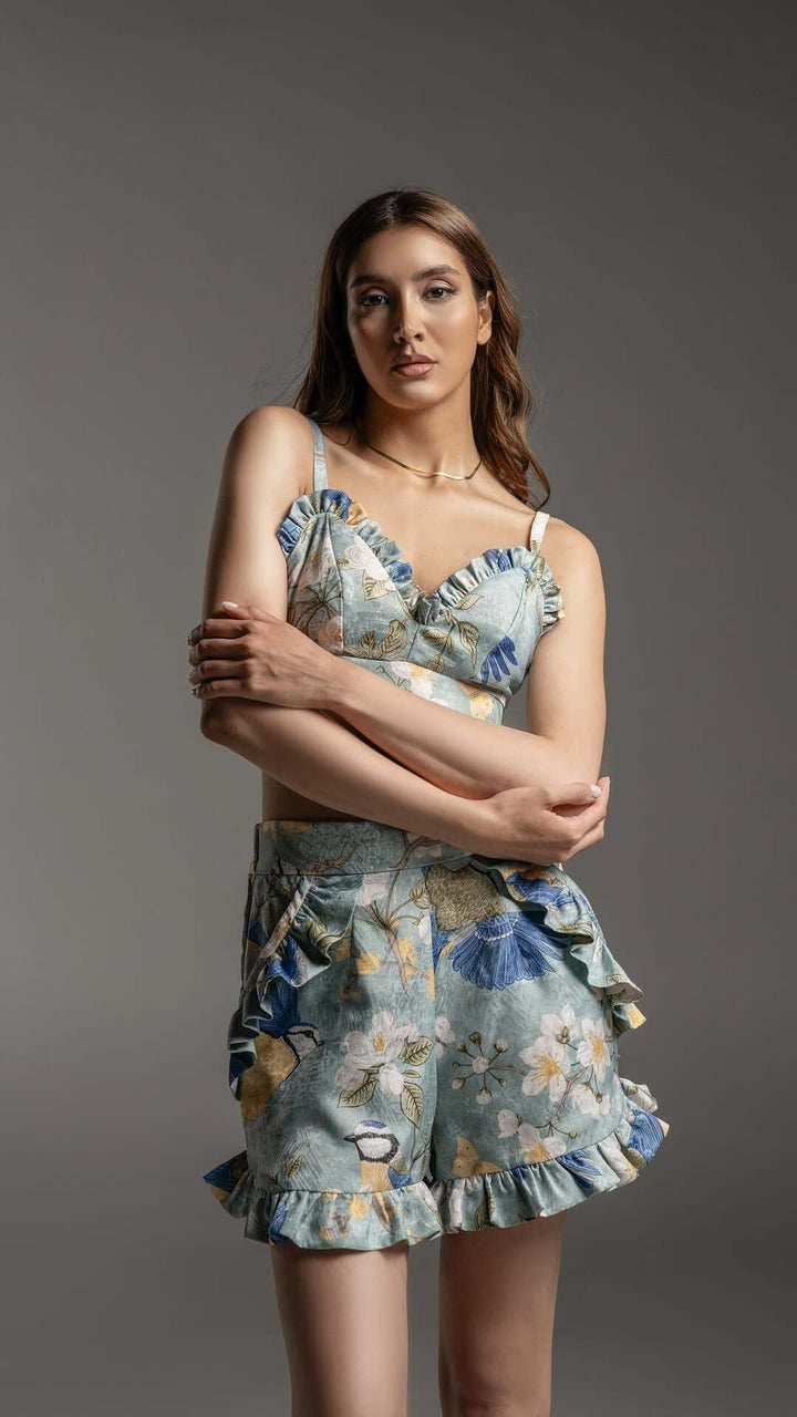 Hand-Painted Floral Pleated Trouser Set