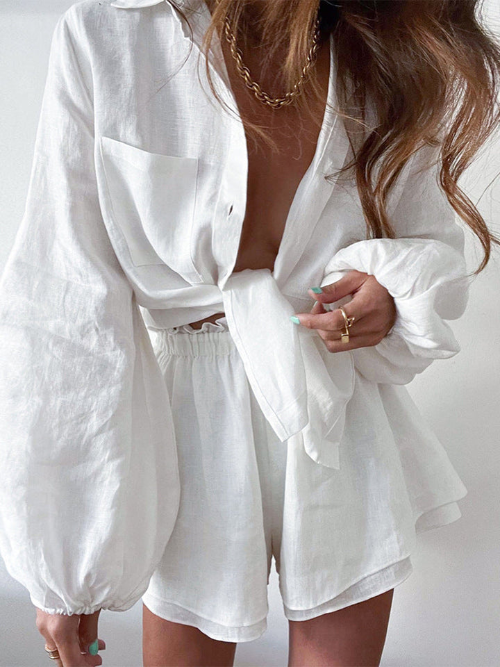 Set di pantaloncini in due pezzi di lino