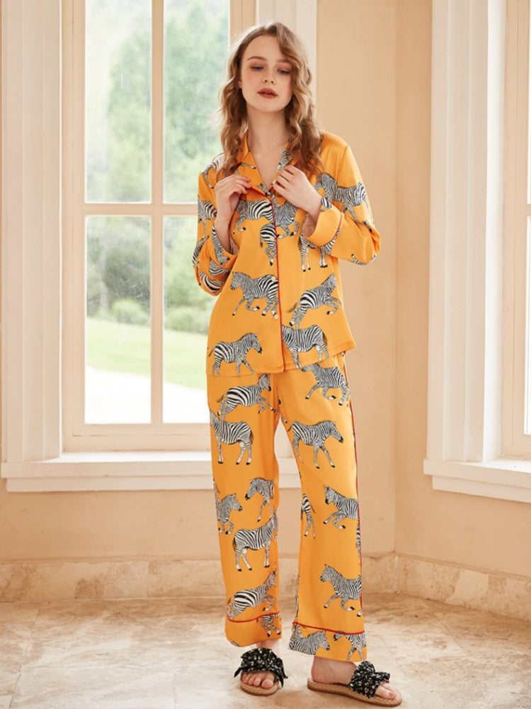 Ensemble de loungewear à manches longues imprimé zèbre - Jaune