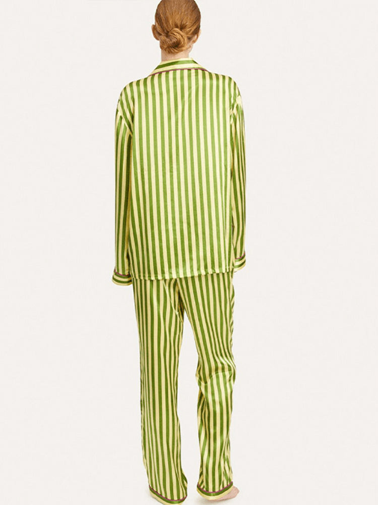 Conjunto de pijama vintage de manga larga con rayas verdes