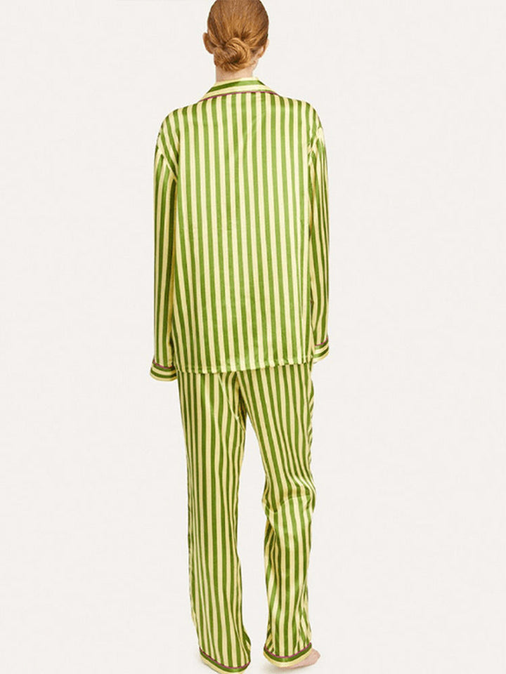 Conjunto de pijama vintage de manga larga con rayas verdes