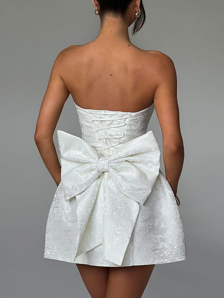 Modisches und sexy Jacquard-Minikleid mit Röhrenoberteil und Schleife