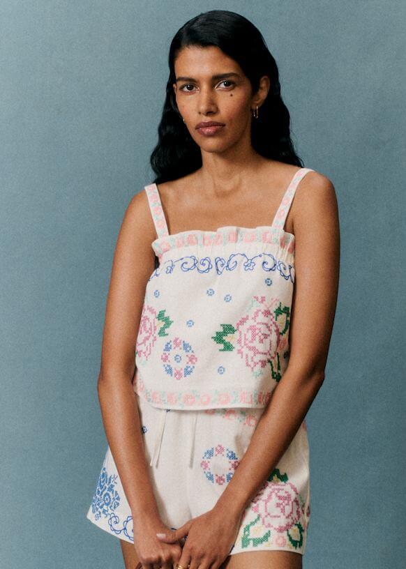 Shoulder Strap Bohemian Shorts Set