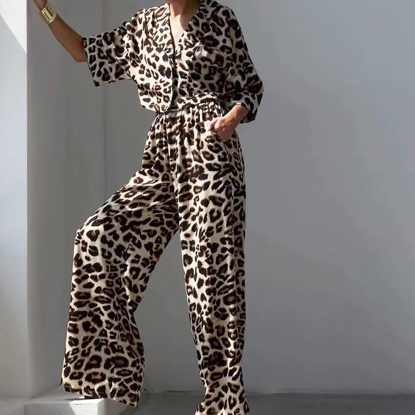 Leopard Print Top And Pants Set
