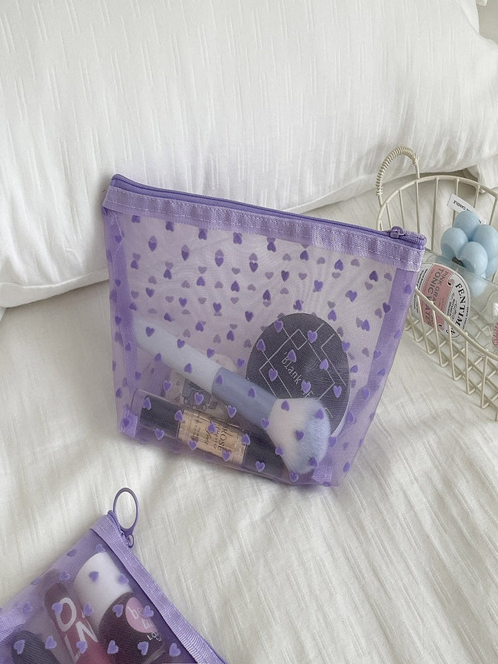 Purple Transparent Heart Makeup Bag