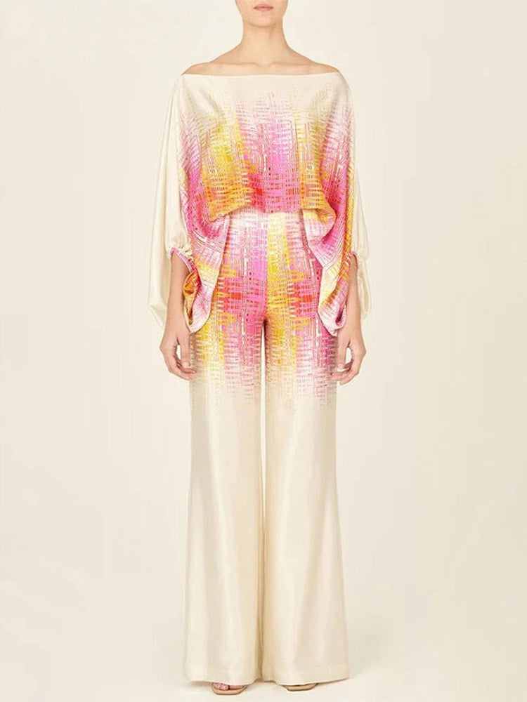 Dwuczęściowy zestaw abstrakcyjnych fal - żółto-różowy