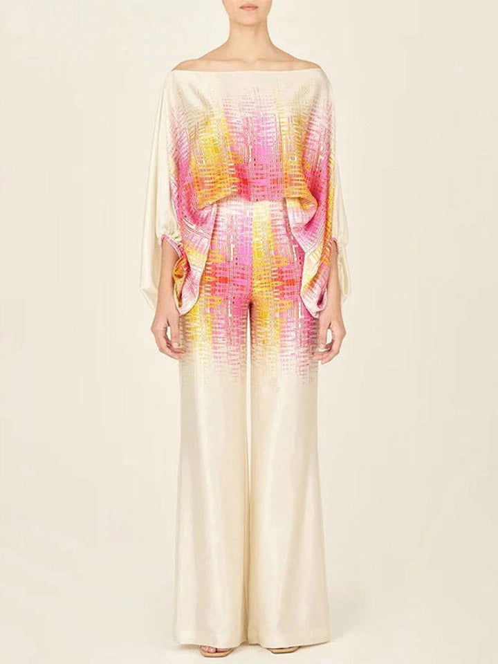 Dwuczęściowy zestaw abstrakcyjnych fal - żółto-różowy