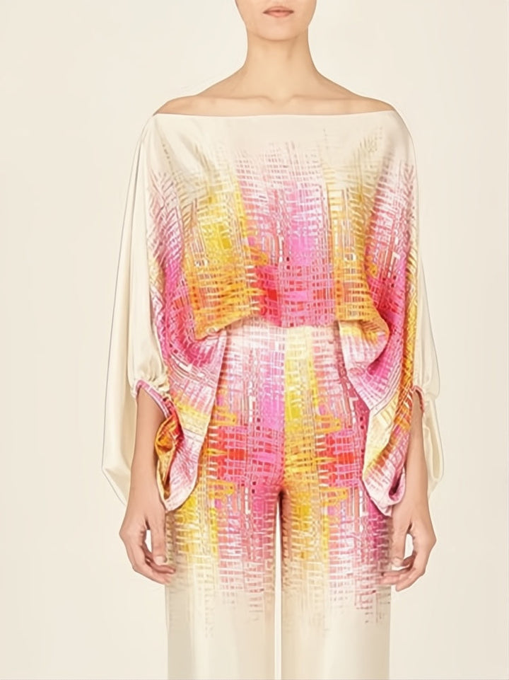 Dwuczęściowy zestaw abstrakcyjnych fal - żółto-różowy