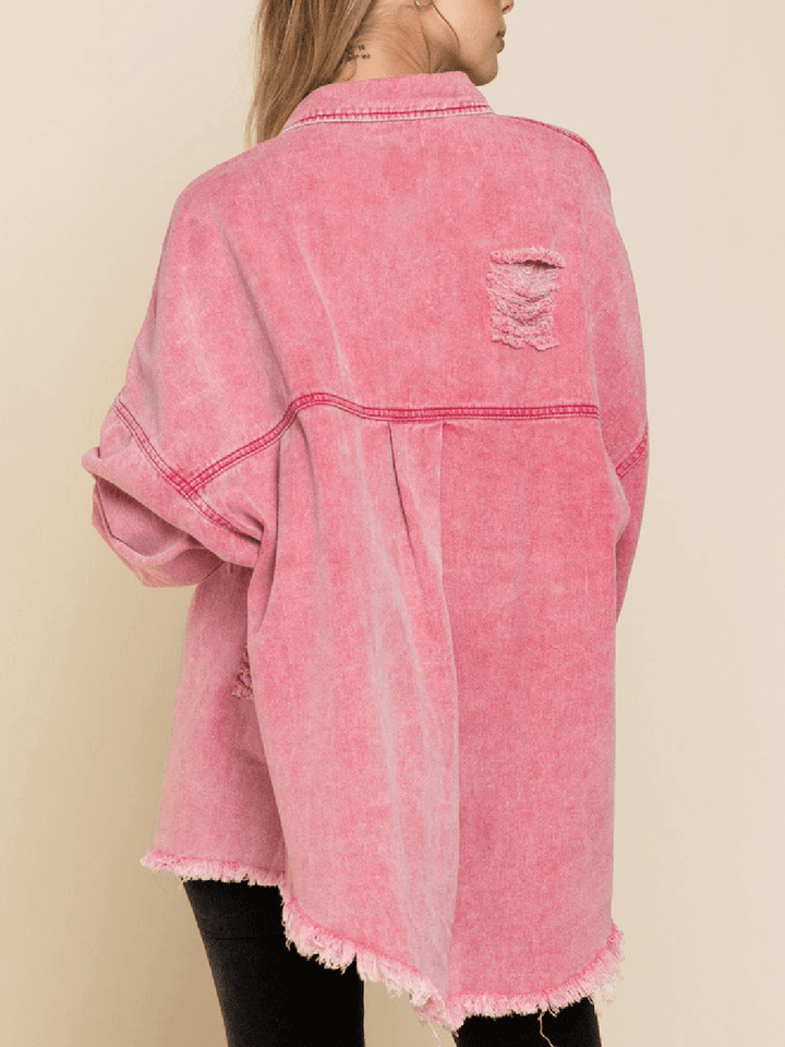 Thinking Out Loud Cotton Distressed denimjakke