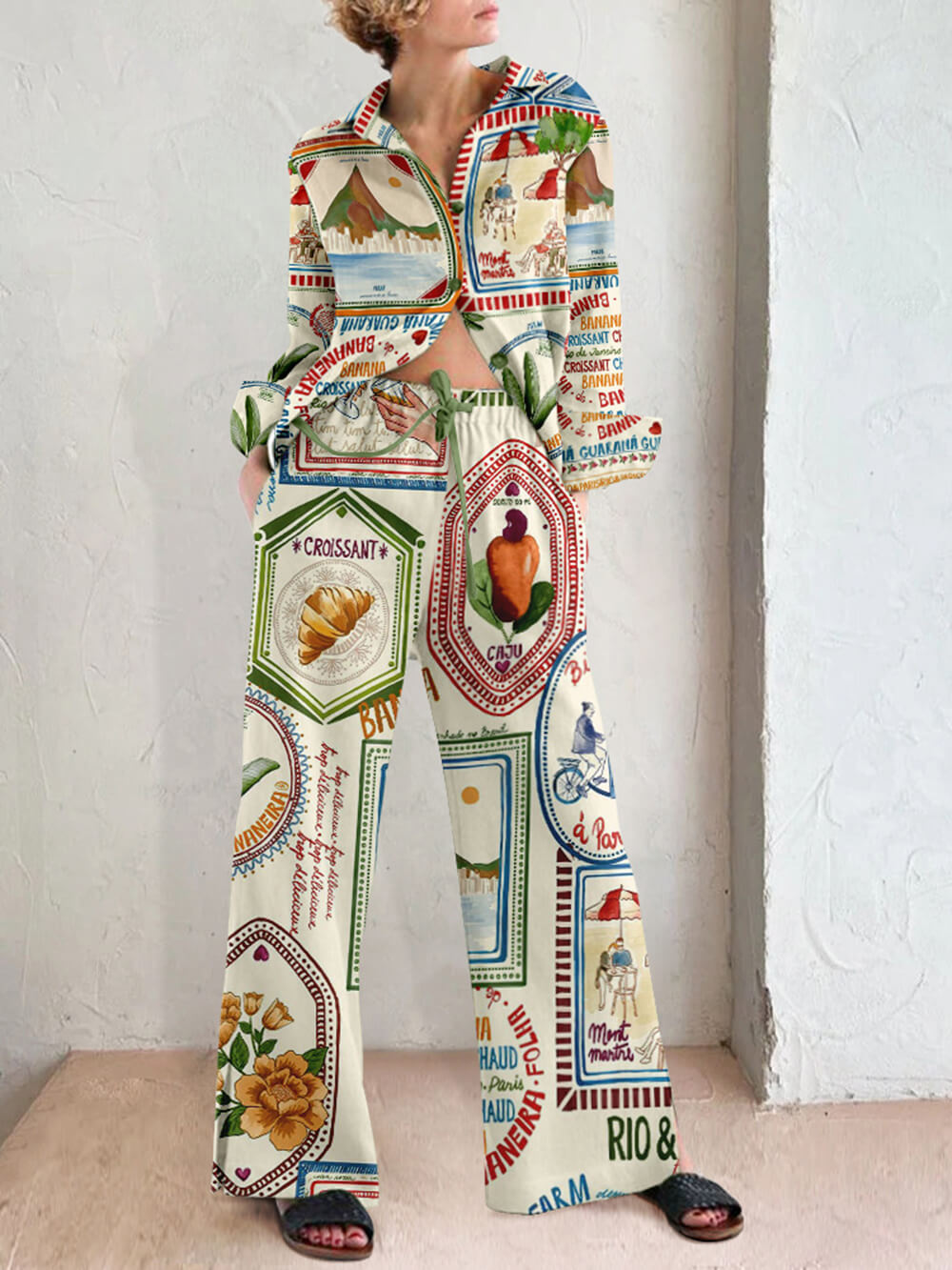 طقم بنطال كاجوال مريح بطبعات