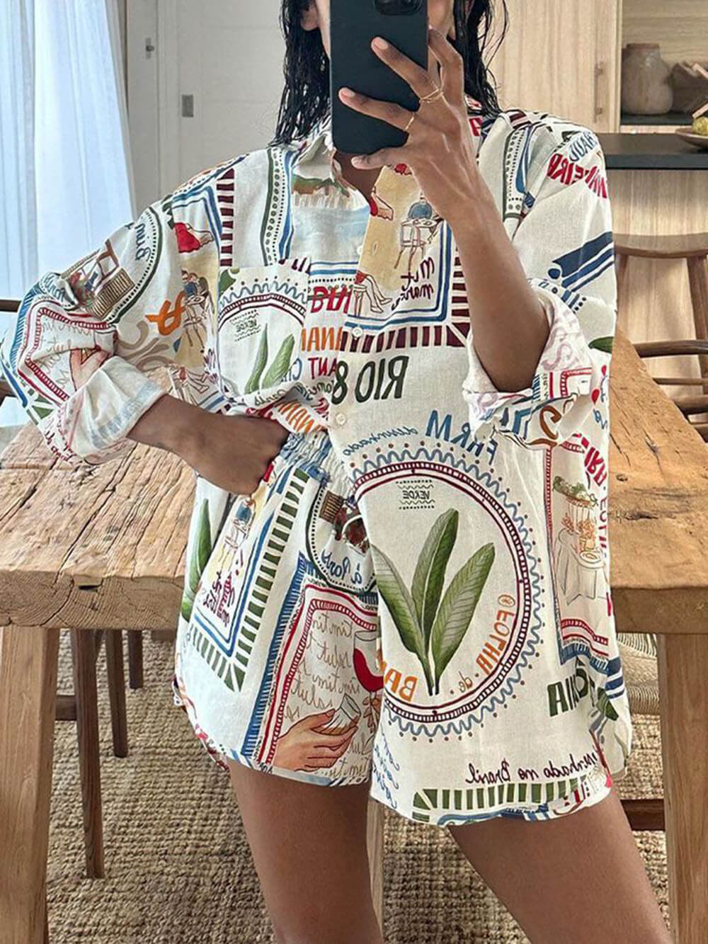 طقم بنطال كاجوال مريح بطبعات