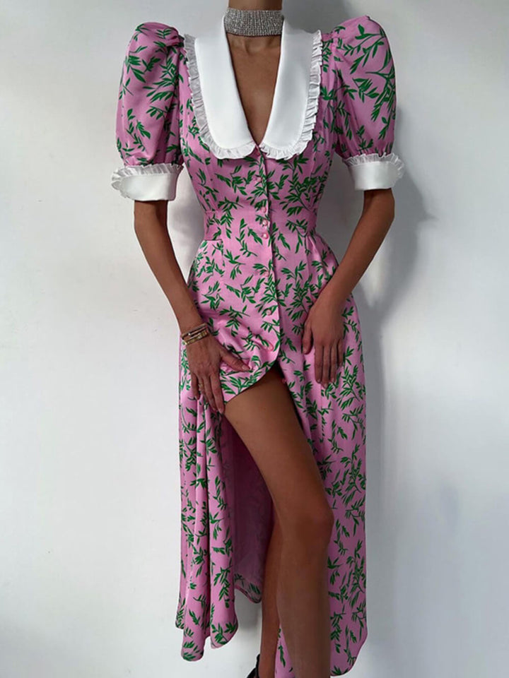 فستان أنيق متوسط الطول بياقة الدمية