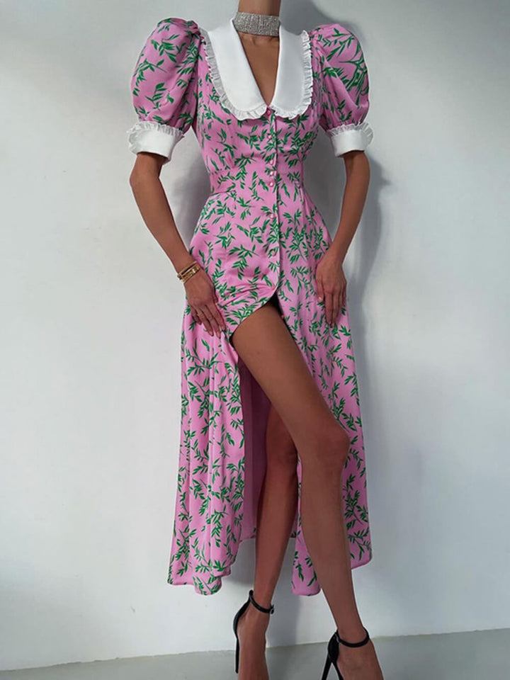 فستان أنيق متوسط الطول بياقة الدمية