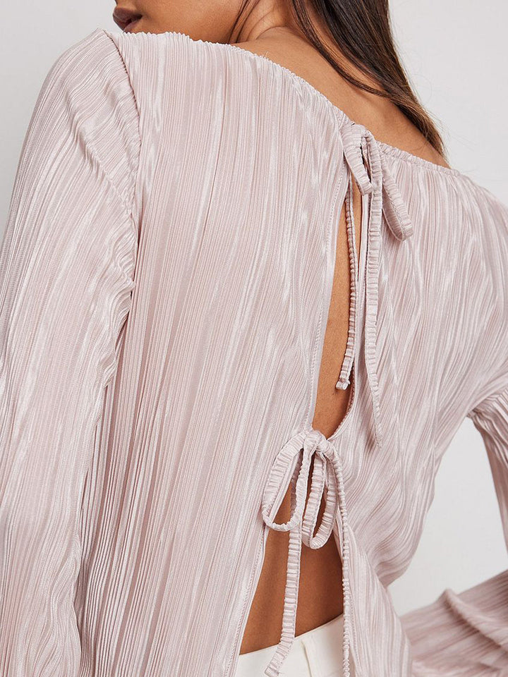 Back Tie Strap Long Sleeve Top