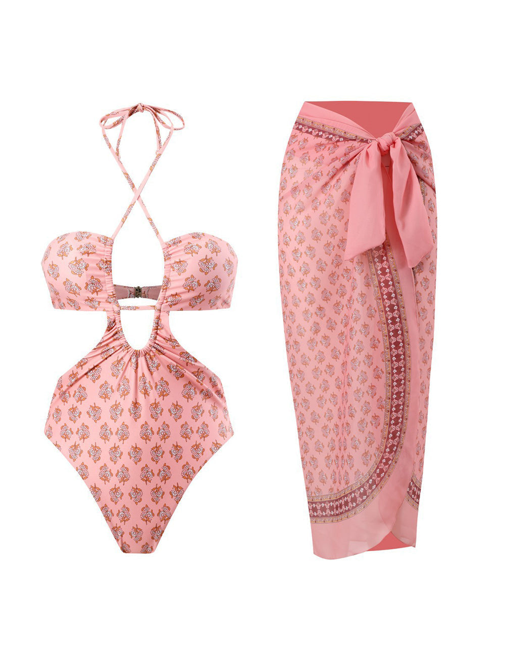 Jednoczęściowy kostium kąpielowy z wycięciem (z szalikiem)