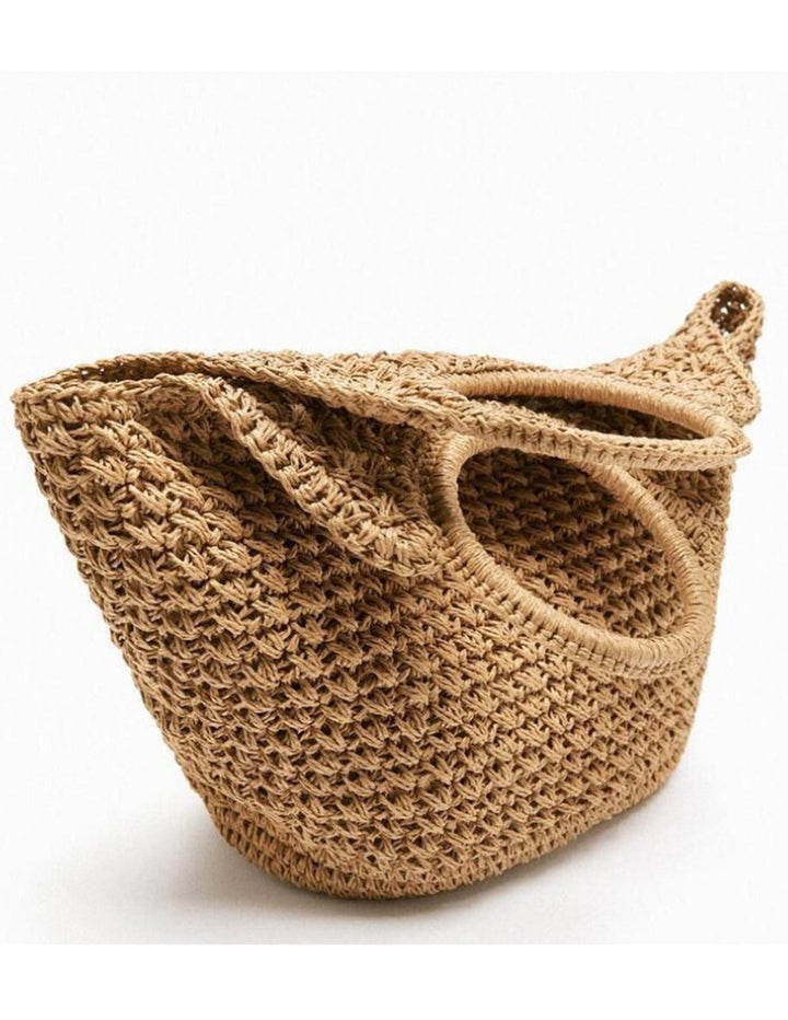 Khaki Straw Cross Basket Bag