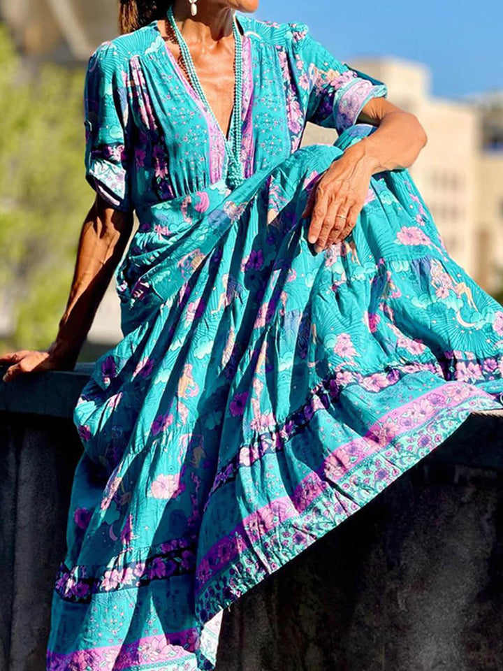 Stilig løs V-hals maxikjole