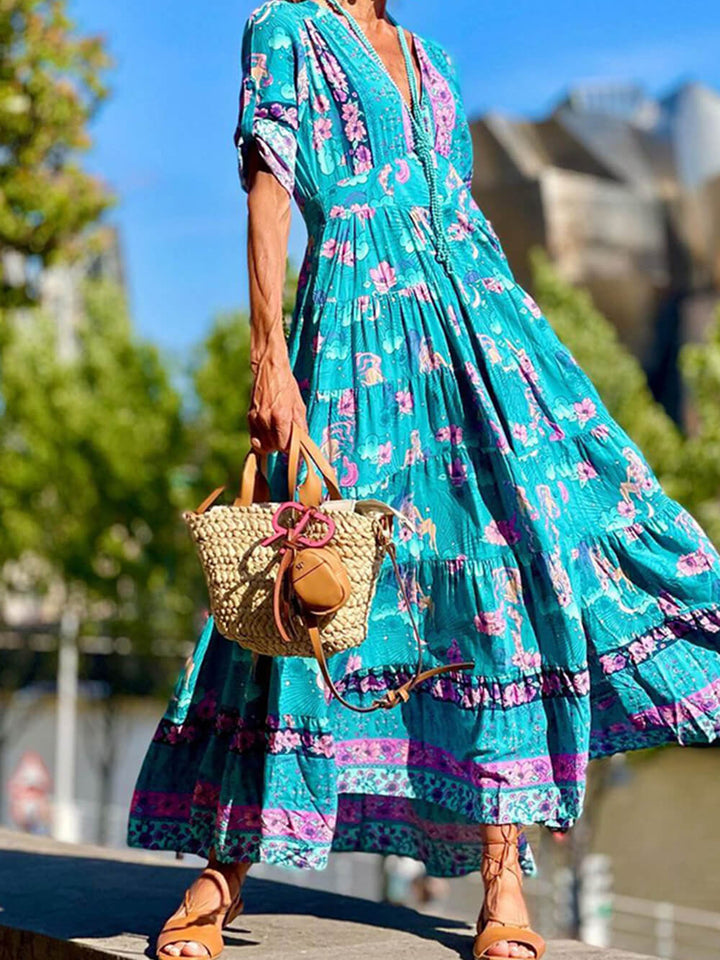 Stilig løs V-hals maxikjole