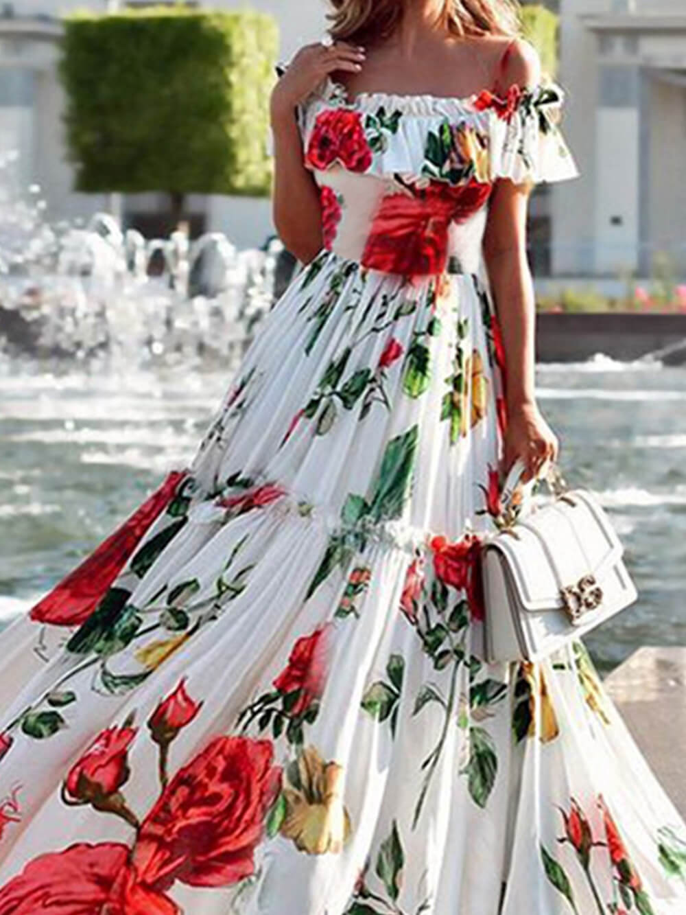 Printed One-Shoulder Dress Prom Gowns