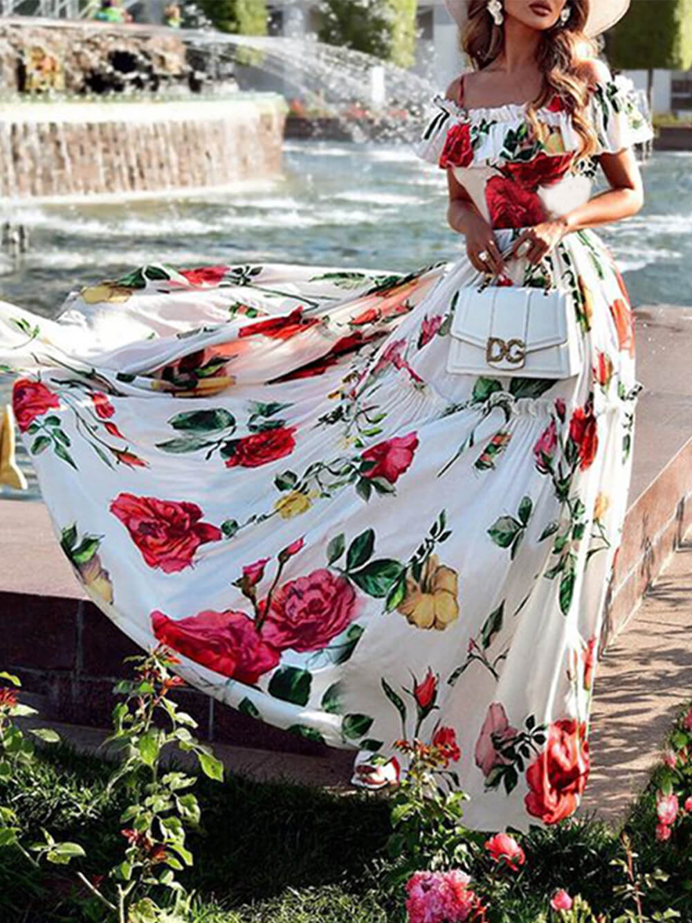 Printed One-Shoulder Dress Prom Gowns
