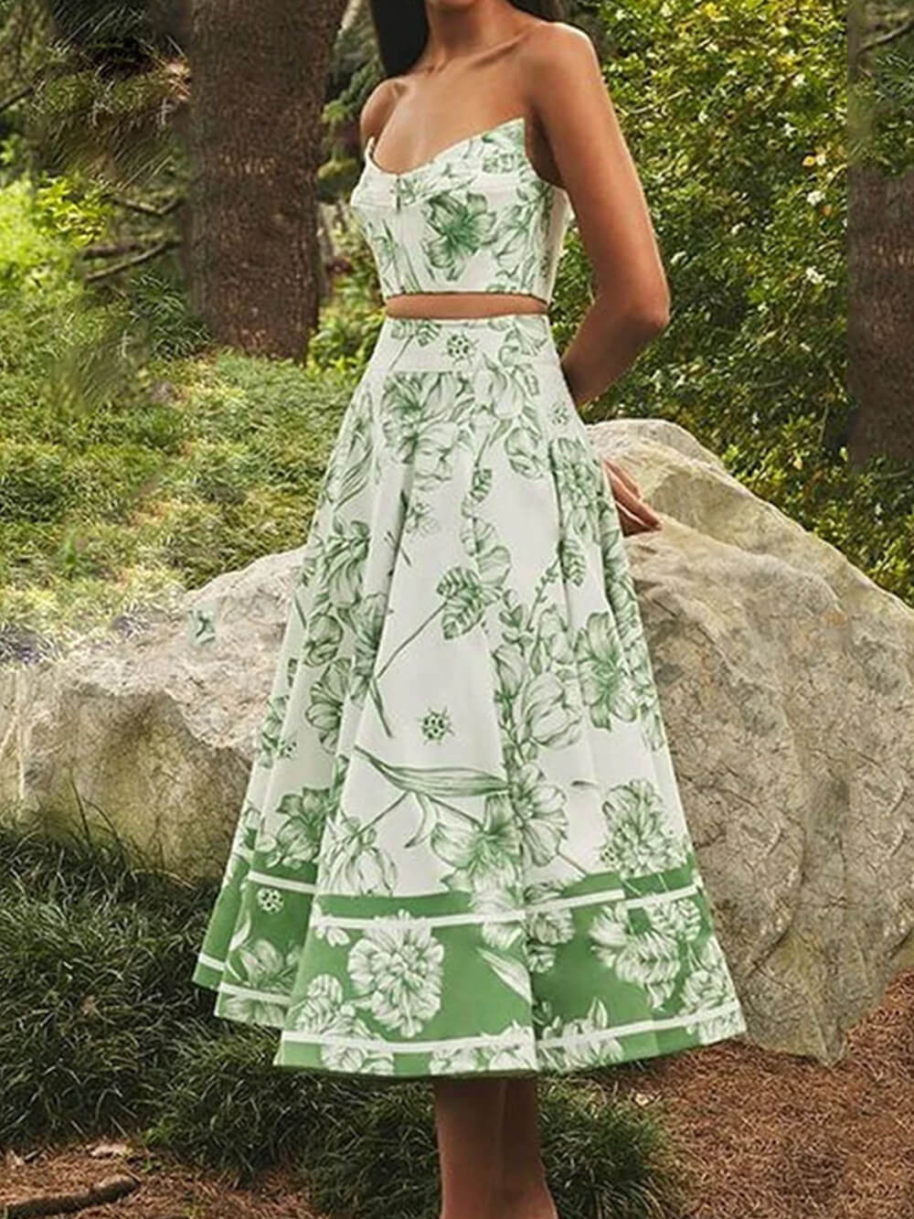 Fransız Çiçekli Salıncak Etek Askılı Elbise