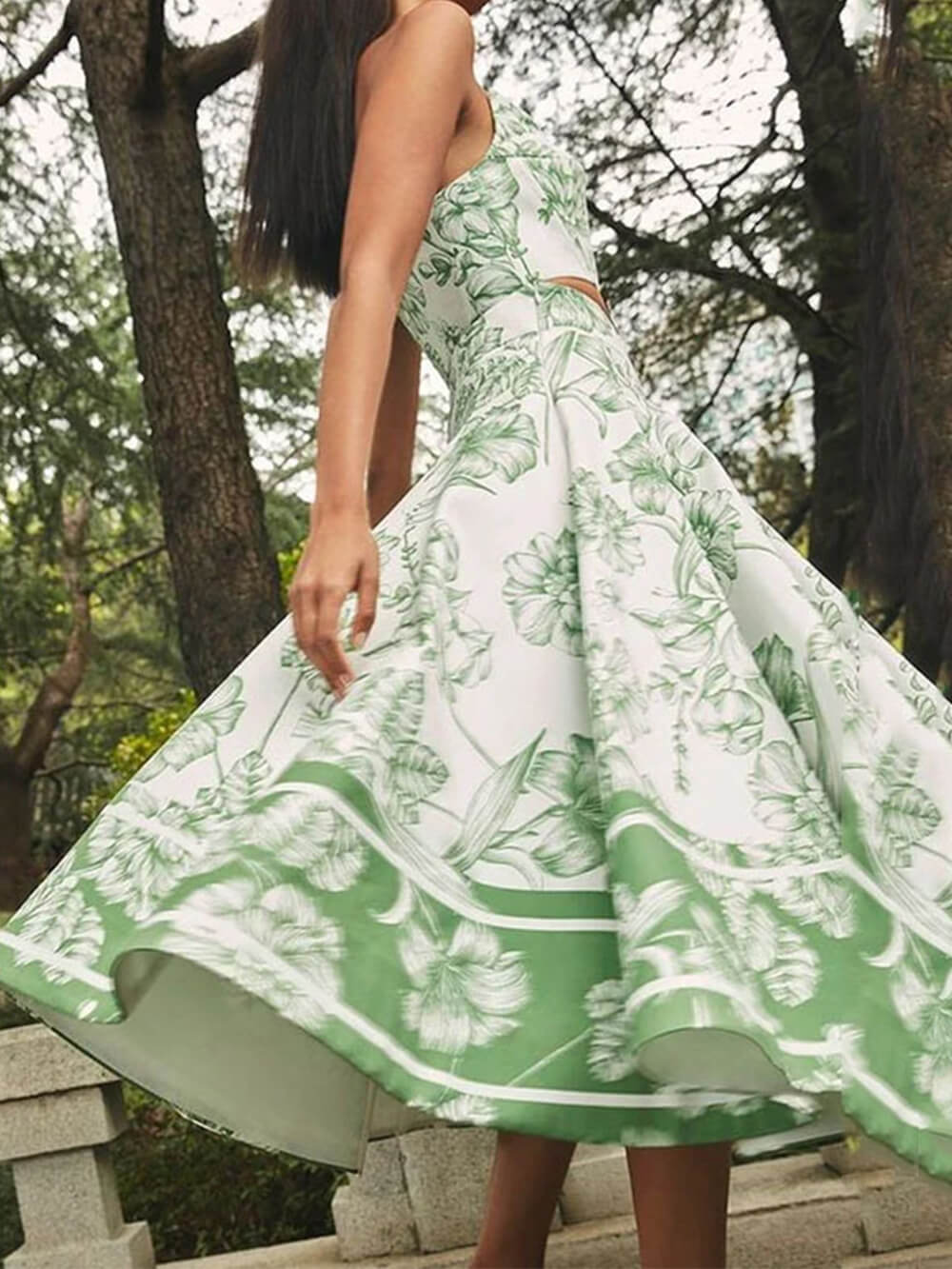 Fransız Çiçekli Salıncak Etek Askılı Elbise