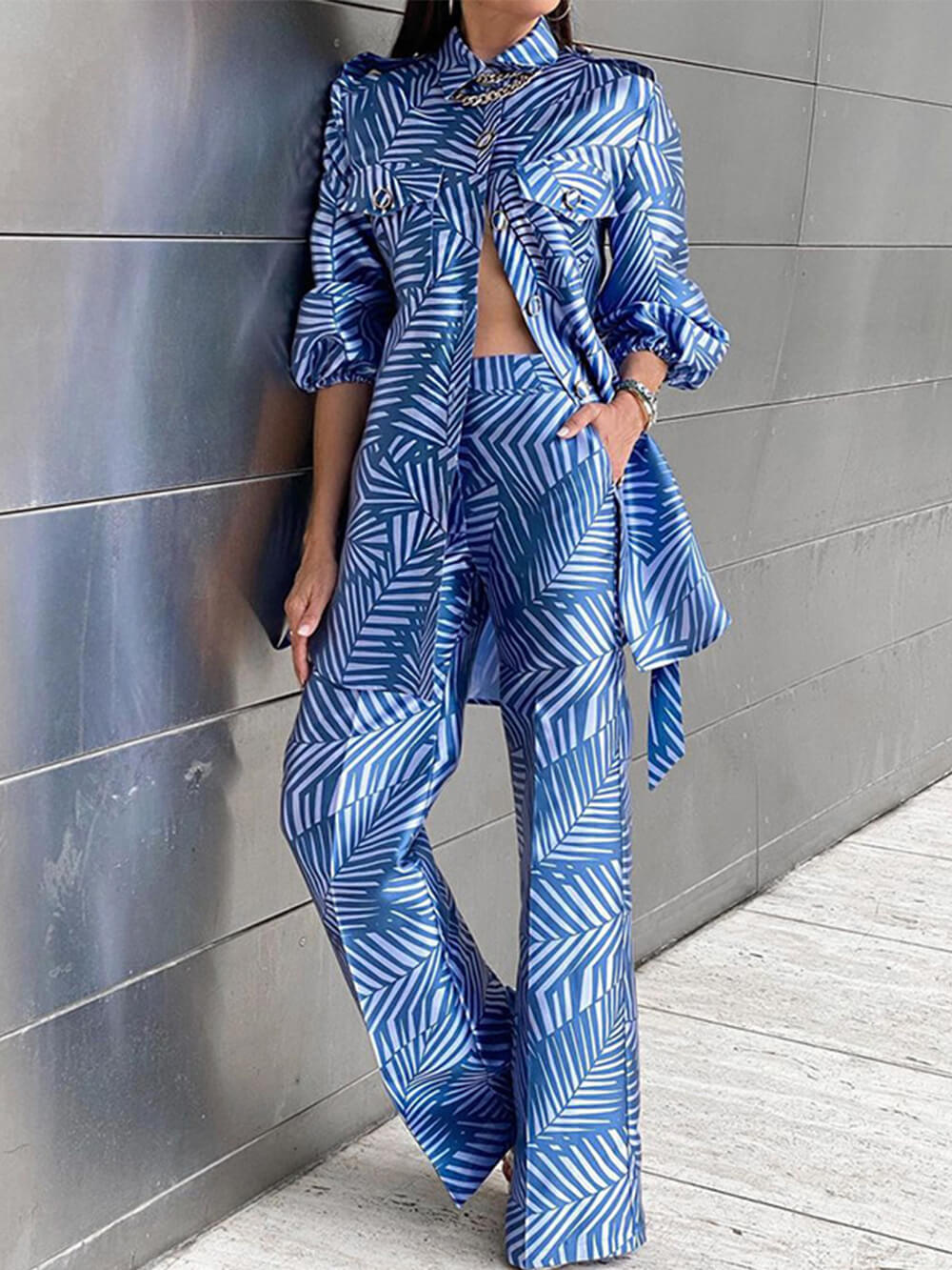 Fashion Two-Piece Long-Sleeved Straight-Leg Trousers