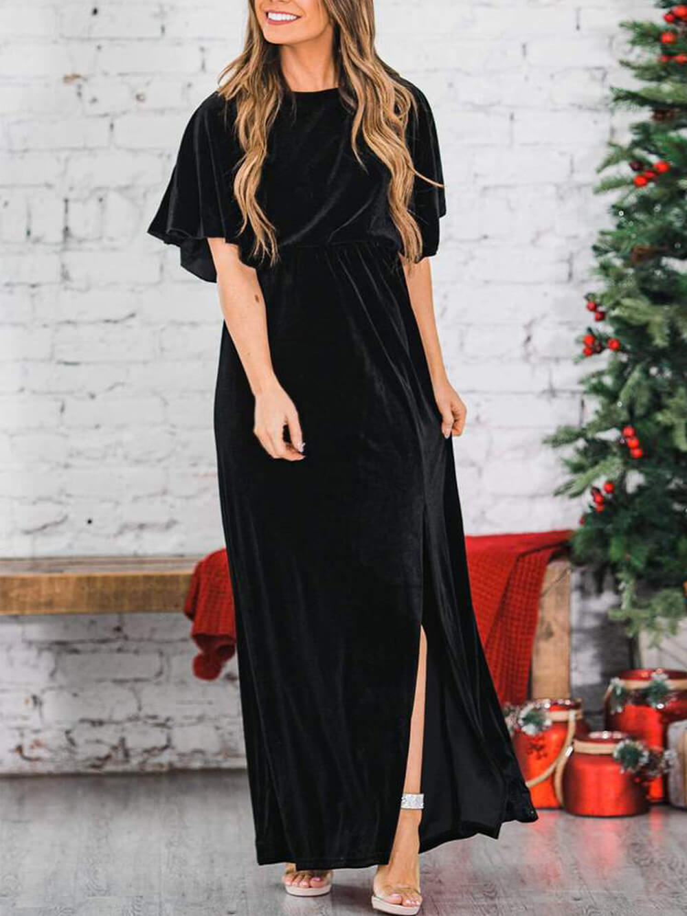 Velvet High Slit Maxikjole