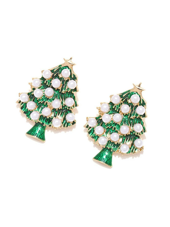 Enamel Christmas Tree Pearls Earring