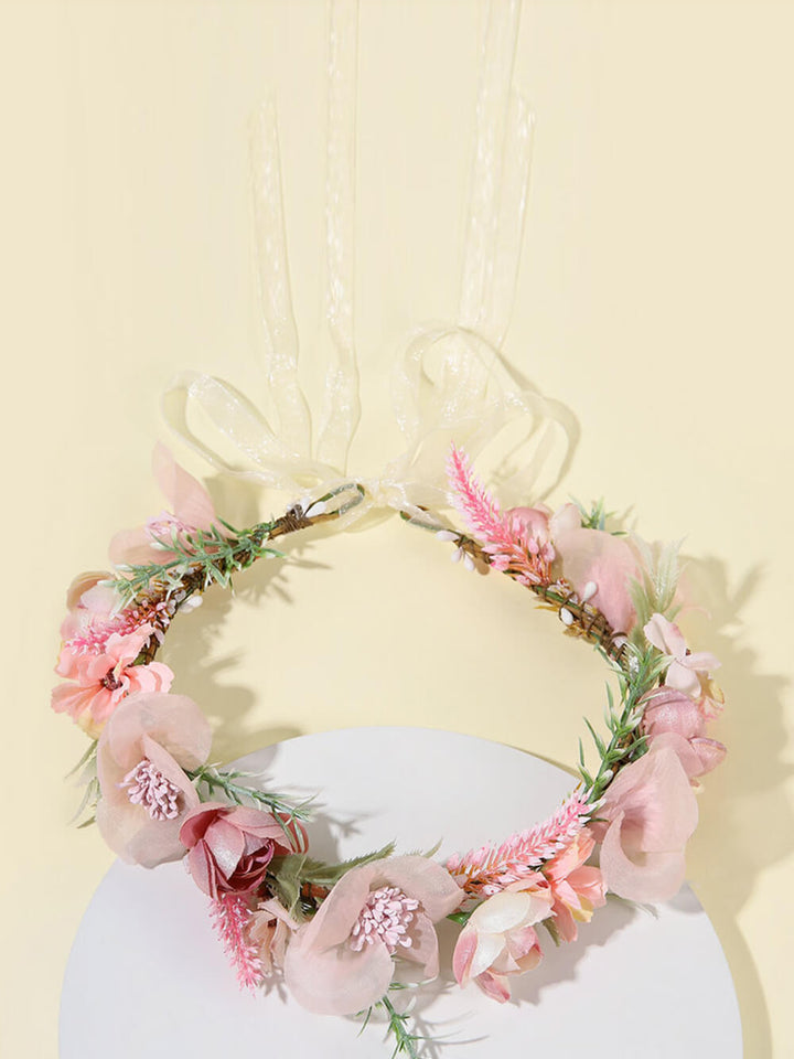Bridal Flower Crown - Blush Roses Flowers & Mauve Lavender