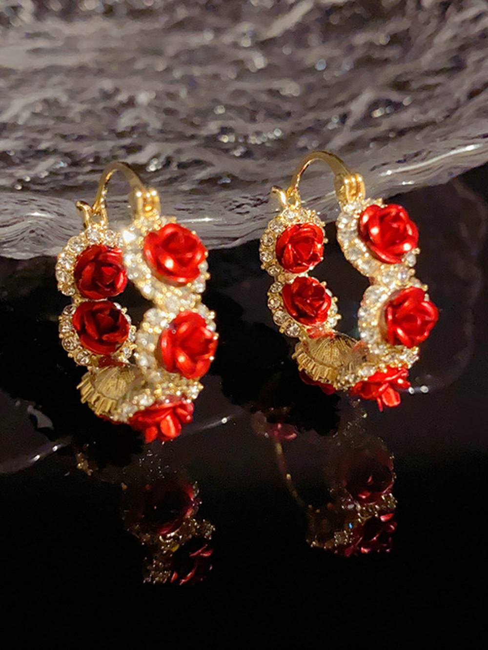 French Romantic Rose Crystal Earrings