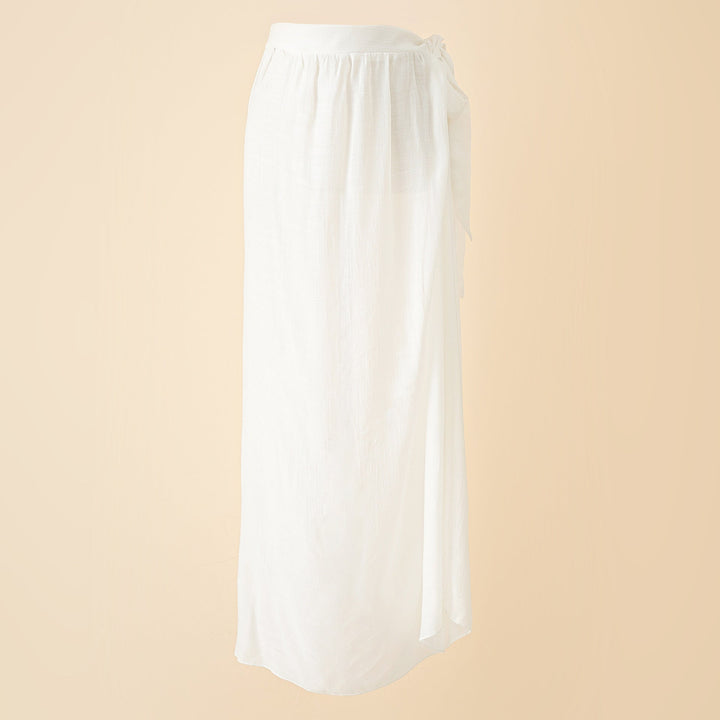 Convertible Wrap Split-Sides Maxi Skirt Cover-Up In White