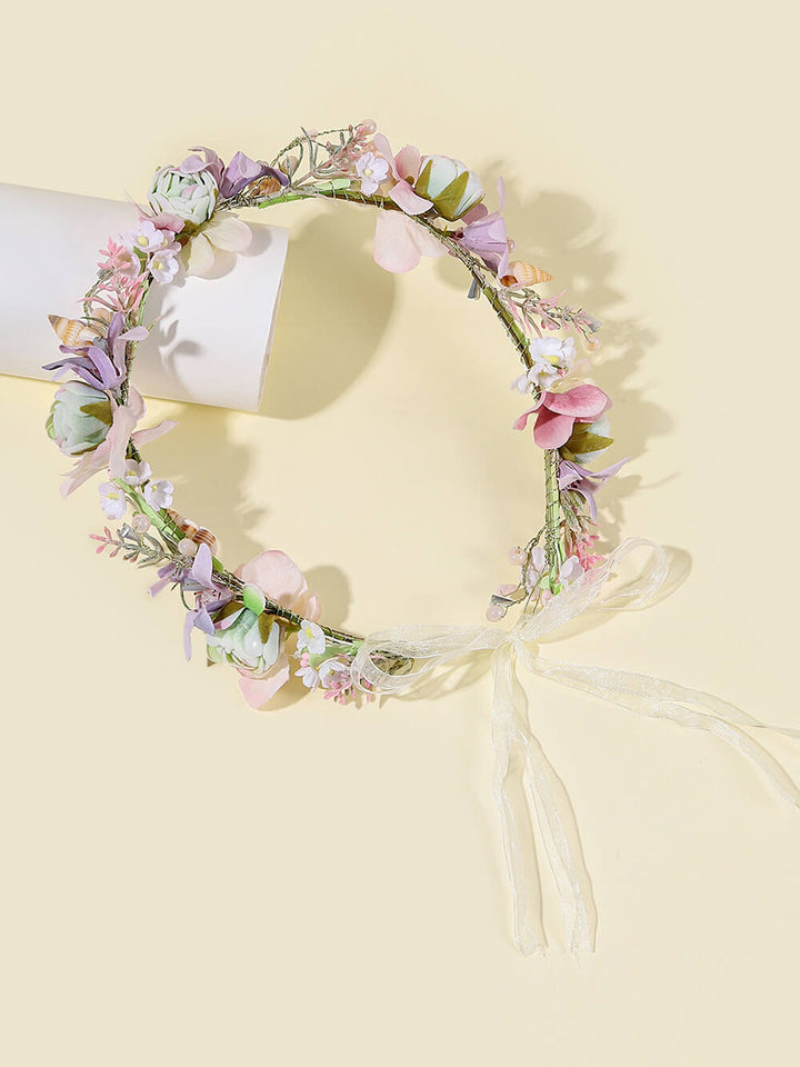 Bridal Flower Crown - Rose Purple Magnolia & Emerald Green Roses