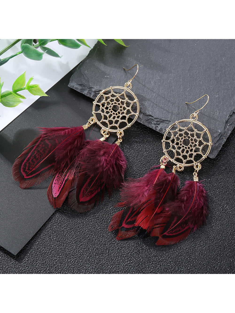 Boho øredobber - Dream Catcher Tribal Feather