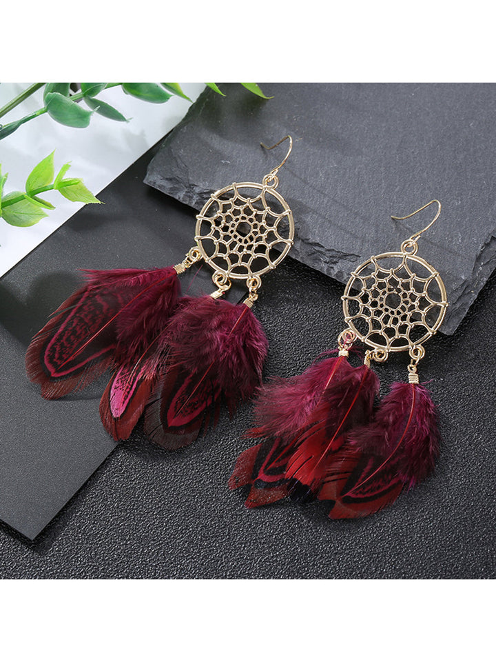 Boho øredobber - Dream Catcher Tribal Feather